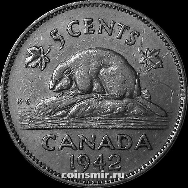 5 центов 1942 Канада. Бобр.