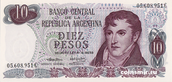 10 песо 1973-1976 Аргентина.