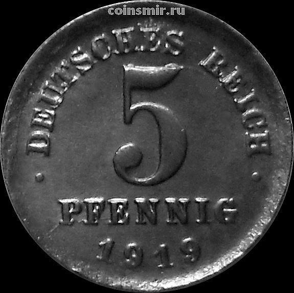 5 пфеннигов 1919 D Германия.