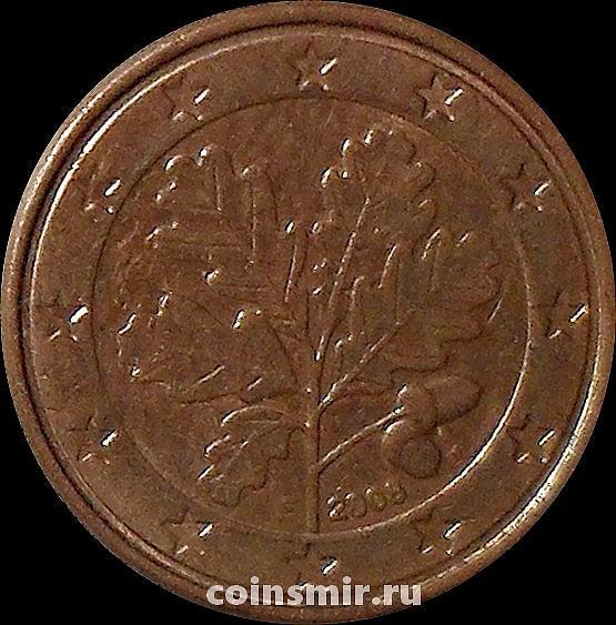 1 евроцент 2008 F Германия. Листья дуба.