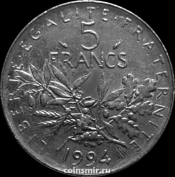 5 франков 1994 Франция. Рыбка.