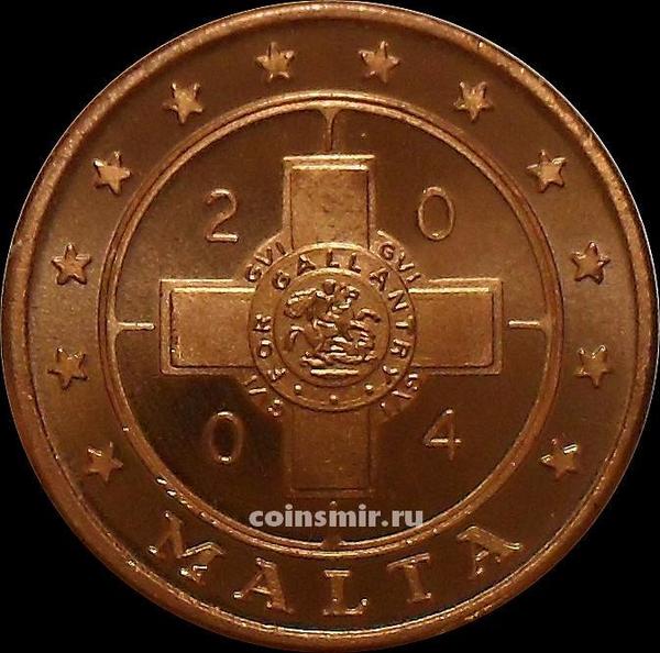 2 евроцента 2004 Мальта. Мальтийский крест. Европроба.