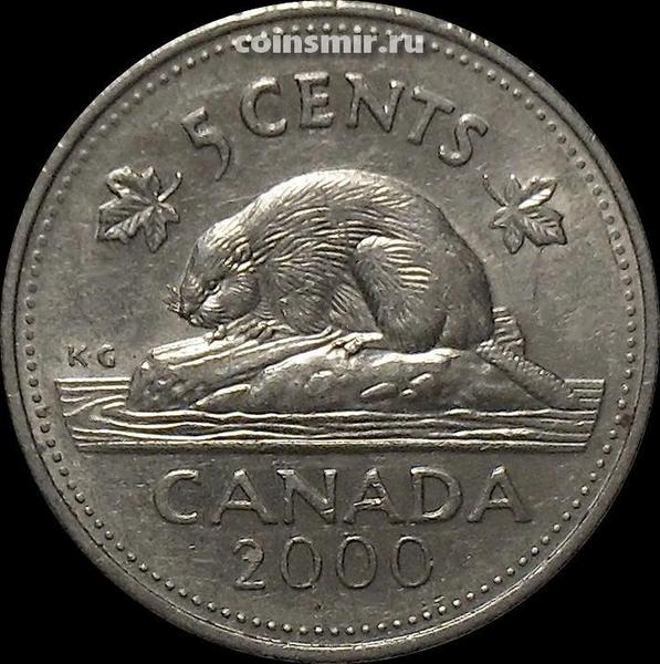 5 центов 2000 Канада. Бобр. XF