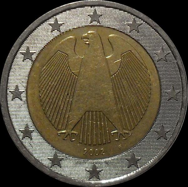 2 евро 2002 F Германия. Орёл. Состояние на фото.