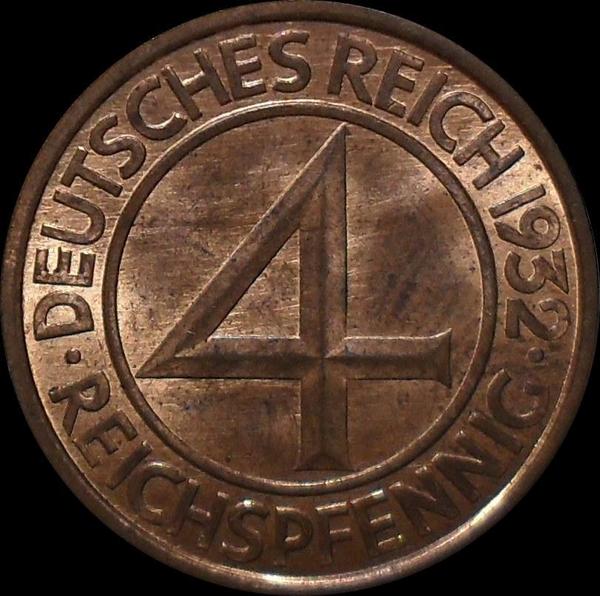 4 пфеннига 1932 Е Германия.