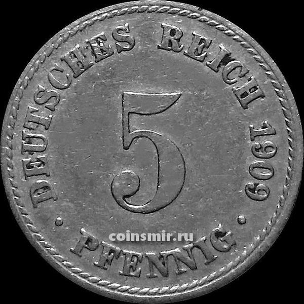 5 пфеннигов 1909 А Германия.