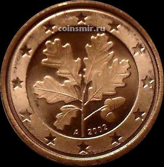 1 евроцент 2002 А Германия. Листья дуба.