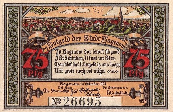 25 пфеннигов 1921 Германия г.Хагенов. Нотгельд.