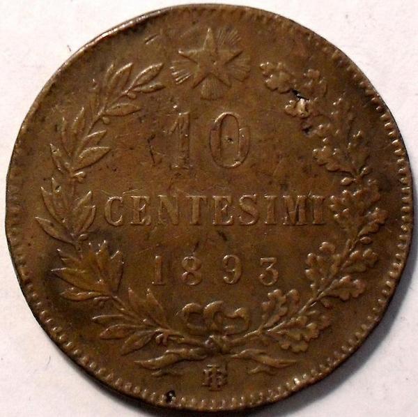 10 чентезимо 1893 BI Италия. (1)