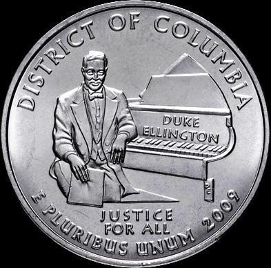 25 центов 2009 D США. Округ Колумбия. Дюк Эллингтон. Справедливость для всех.