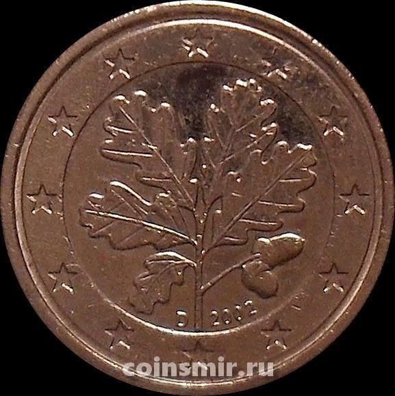 1 евроцент 2002 D Германия. Листья дуба. VF