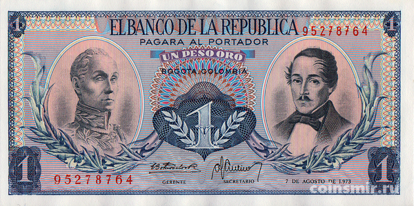 1 песо 1973 Колумбия.