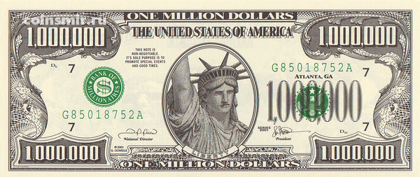 1 000 000 долларов 2001 США. Сувенирная банкнота.
