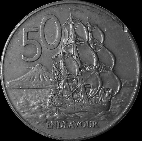 50 центов 1980 Новая Зеландия. Парусный корабль Индевор. VF