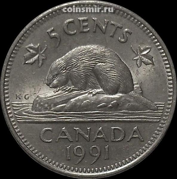 5 центов 1991 Канада. Бобр.