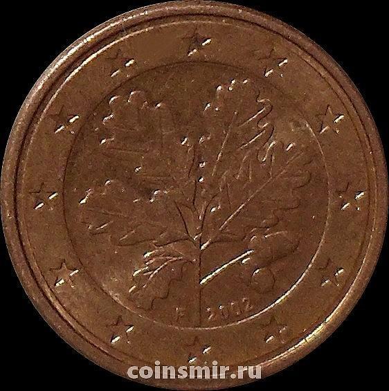1 евроцент 2002 F Германия. Листья дуба. VF