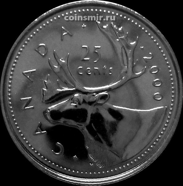 25 центов 2000 Канада. Северный олень.