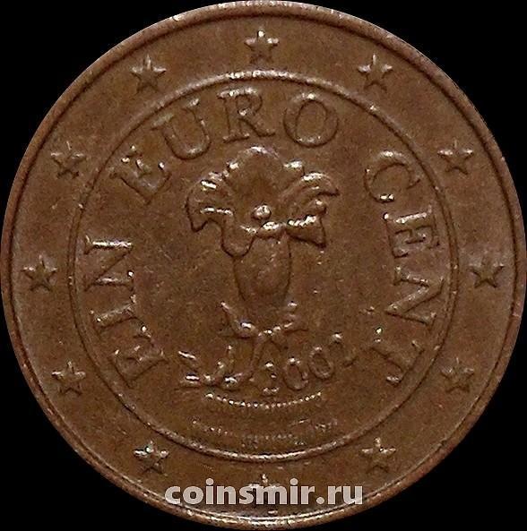 1 евроцент 2002 Австрия. Альпийская горечавка. VF