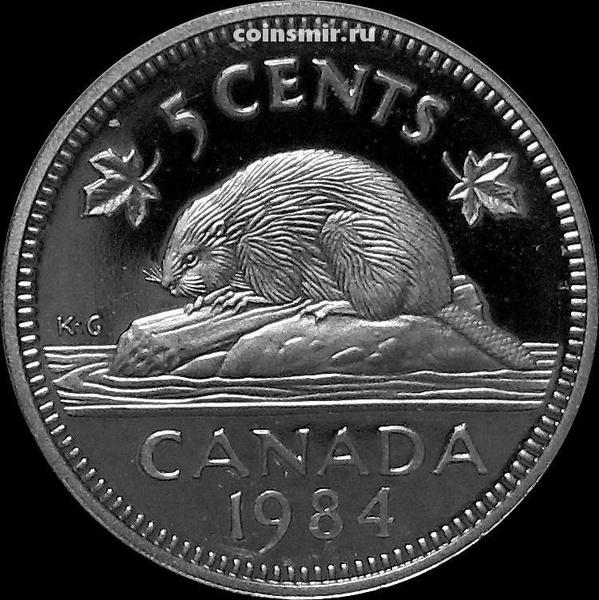 5 центов 1984 Канада. Бобр. Пруф.